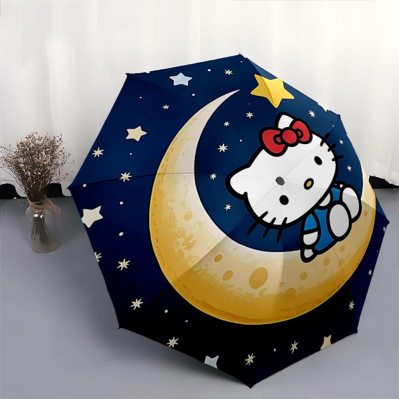 Hello Kitty Automatic Opening and Closing Parasol Compact Travel umbrella with 8 Ribs for Women and Men Ideal Birthday/Christmas Gift, Outdo