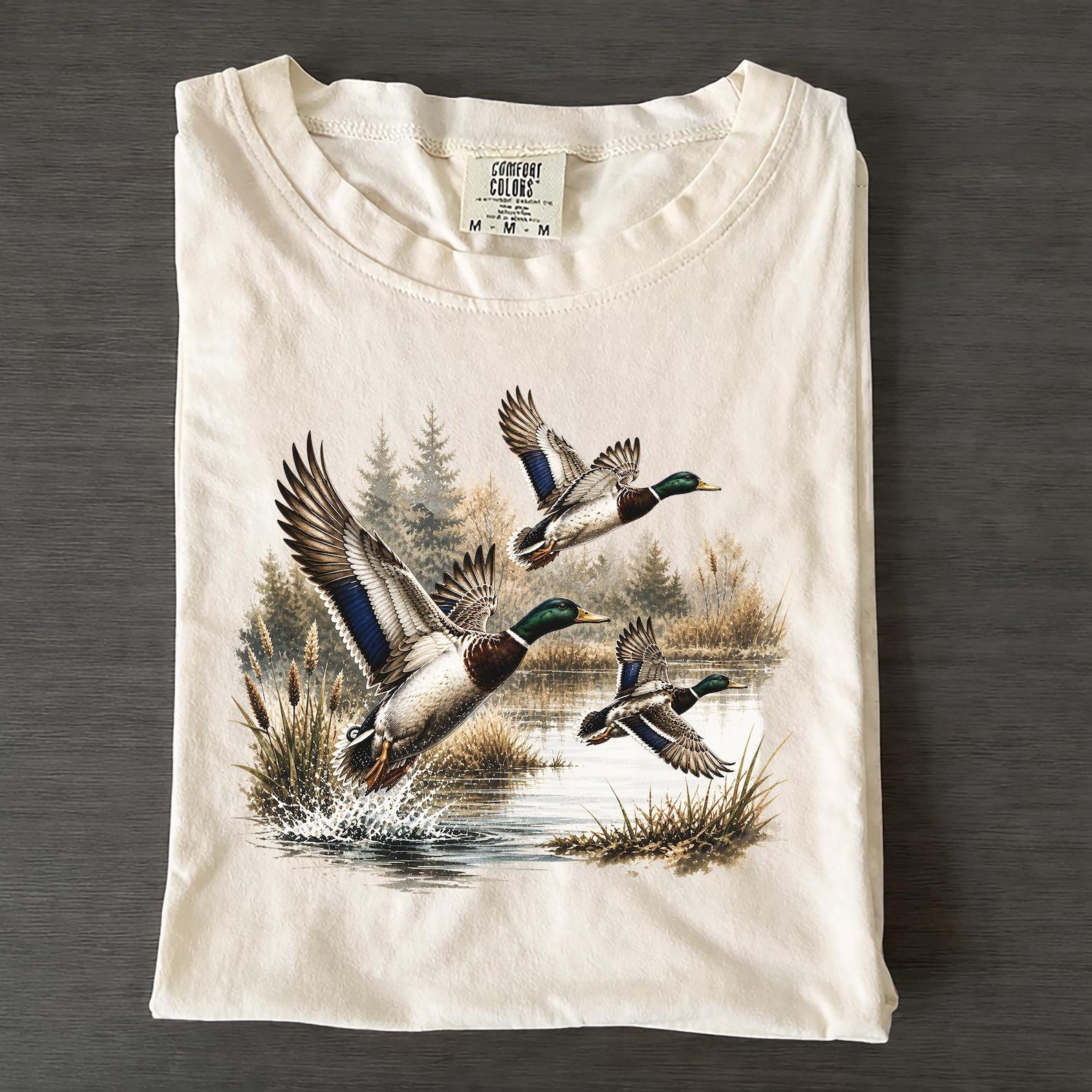 Comfort Colors Mallard Ducks T-Shirt, Vintage Flying Duck Wildlife Tee 3XL