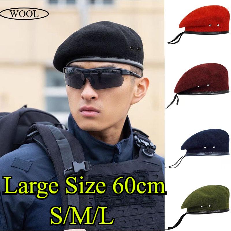 Freedom Outdoors Men's Camel Large Size Wool Military Army Berets Hat For Big Head Unisex Wo Devil Soldier Winter Warm Wide Beret Cap Painters Hats 56-58Cm