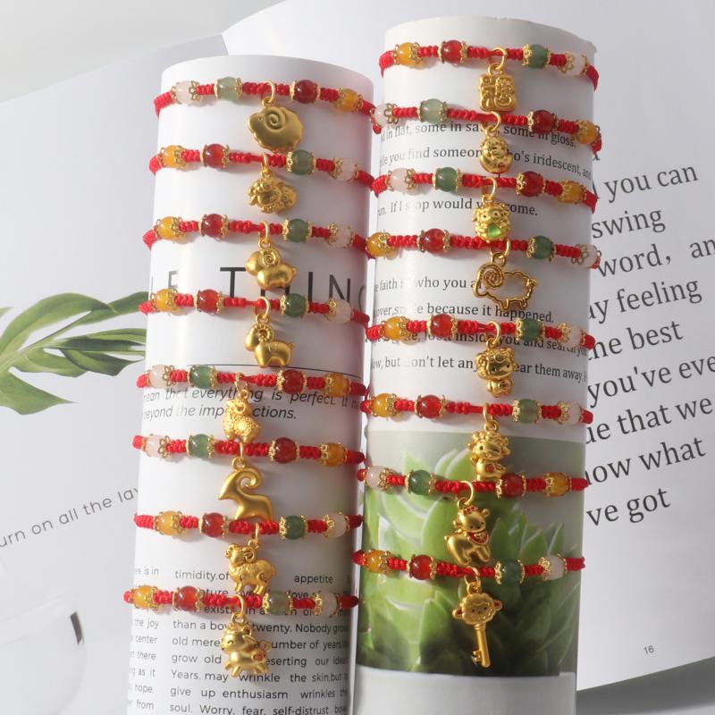 Handgeknüpftes Glücksschaf Rotfaden-Armband Chinesisches Sternzeichen Neujahrsseil Geflochtenes Armband Geschenke für Frauen Männer Kinder