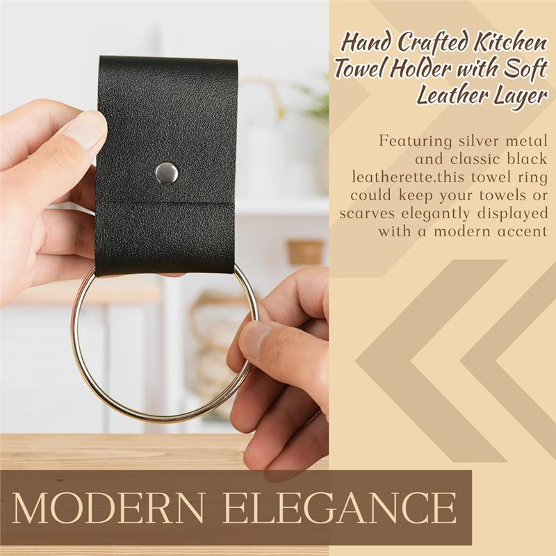 

A25F-8 PCS Leather & Metal Towel Ring Holder For Kitchen Dish Towels Holder With Loop Oven Door Hanger Gifts For Home чёрный