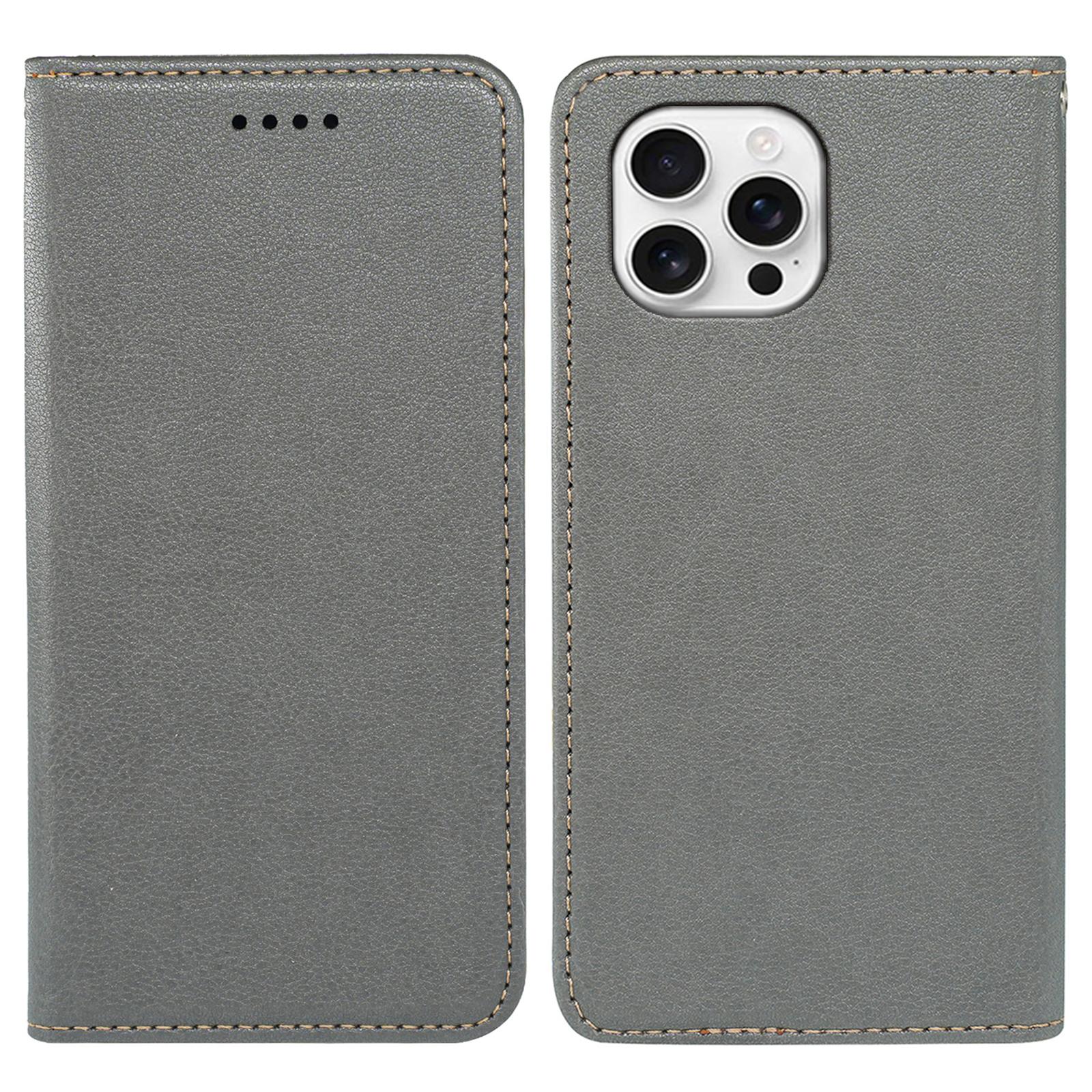 

For iPhone 15 Pro Case Wallet RFID Blocking Leather Phone Cover Strong Magnetic Closure Grey