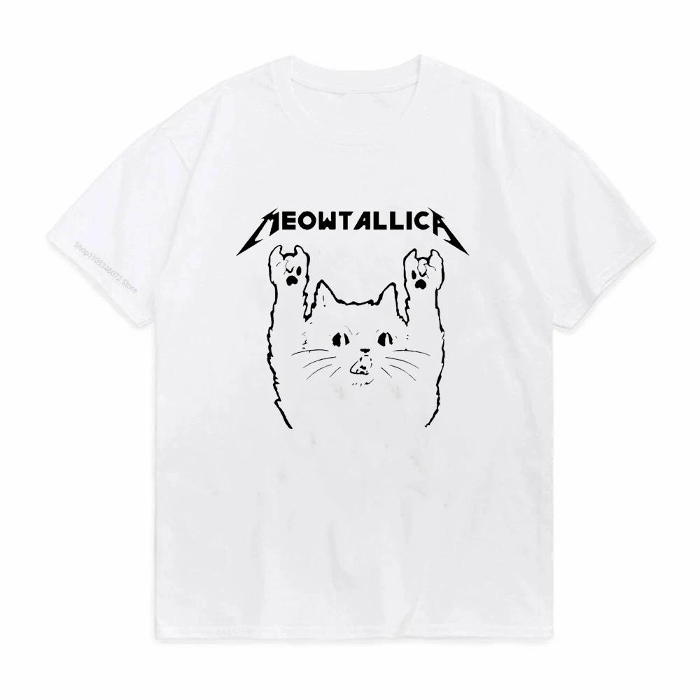 Cat Meowtallica Cat Rock Music Unisex Tshirt Print O Neck Loose Unisex Tshirt Ladies Tee Shirt Tops Camisetas Mujer S