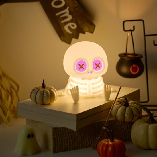 Skull Silicone Night Light with USB Charging Cute Spooky Bedside Lamp for Kids 2-Level Dimmable Soft Squeezable Fun Sensory Toy Lamp for Boys Girls