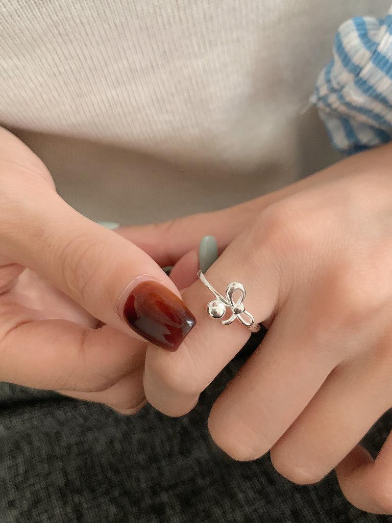 Korean Style S925 Sterling Silver Bow Adjustment Ring - Elegant Thin Band for Women Open Adjustable