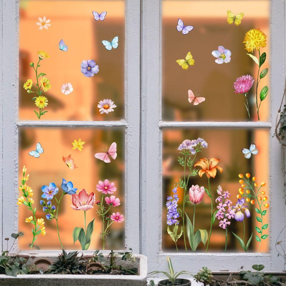 Double Sided Flowers Butterfly Wall Stickers Self-adhesive Wallpaper Decorative Wall Decal Window