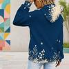 Women Plus Size Navy Snowflake Printed Long Sleeve Drawstring Hoodie Kangaroo Pocket Pullover