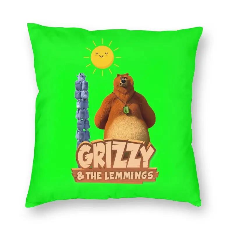 Happy Grizzy And The Lemmings Cushion Cover Sofa Home Decor Cartoon Lemmings Bear Square Throw Pillow Cover 45x45cm