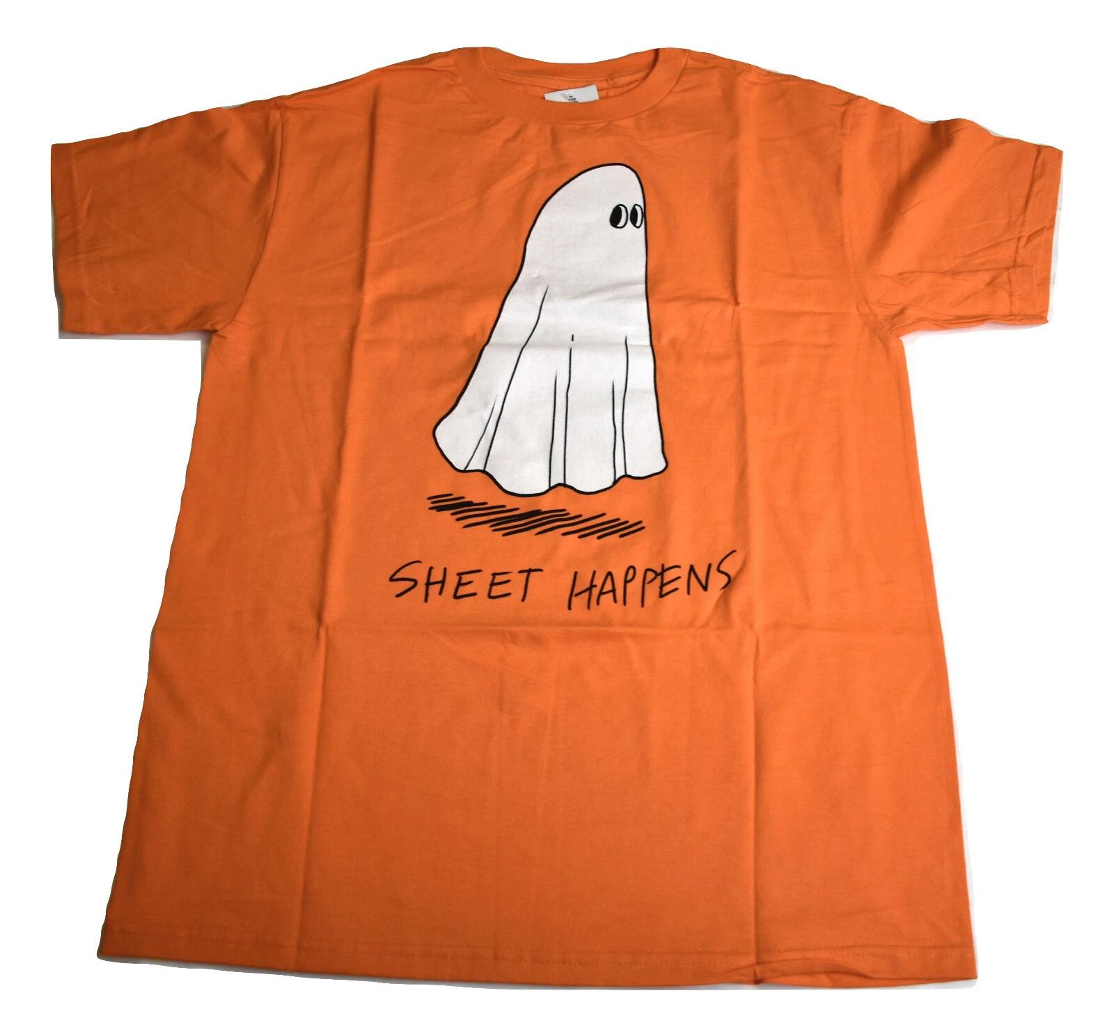 Mad Engine Mens Sheet Happens Halloween Funny Ghost Orange Shirt New Small S