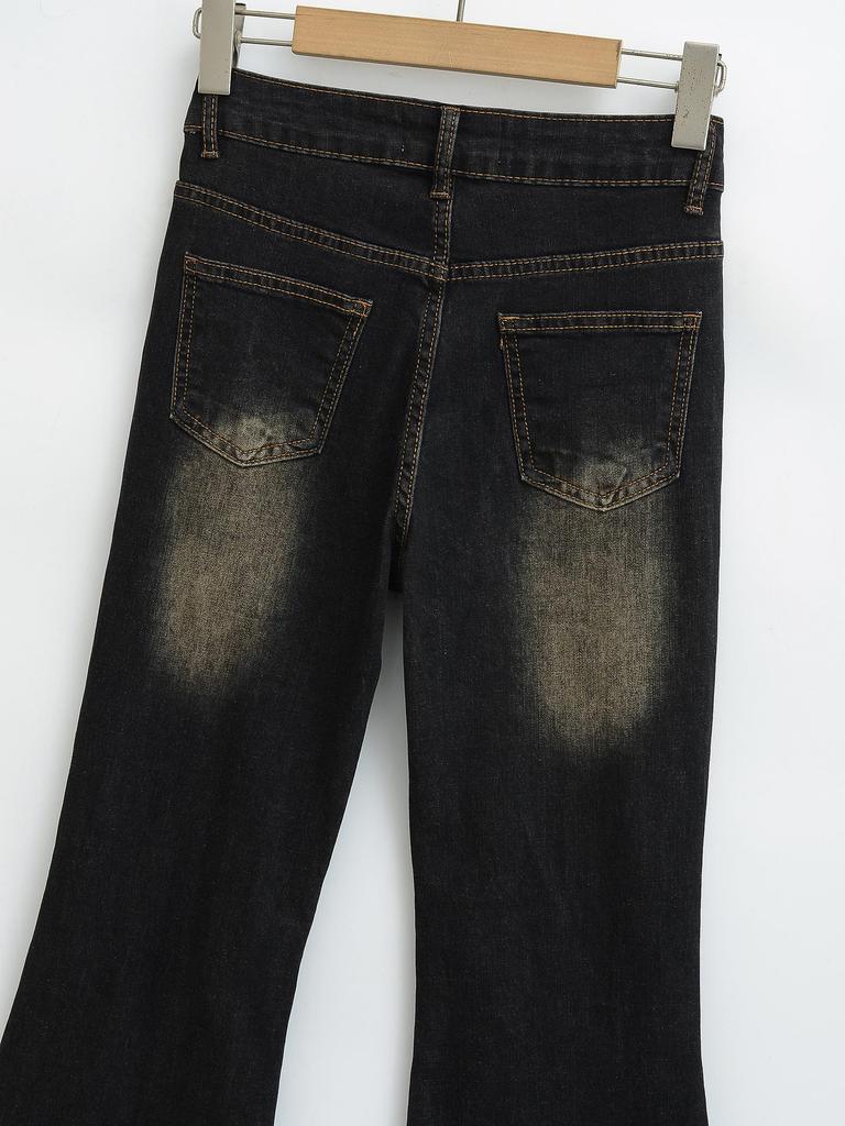 American Retro Distressed Stretch Jeans - Women's Micro-Flare Hip-Lifting Pants, 2025 Early Spring Collection