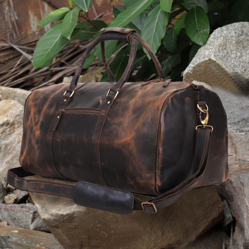 Personalized Leather Duffle Bag Full Grain Leather Weekender Travel Bag Groomsmen Gift Sports Gym Bag for Men and Women Carry on Cabin Bag