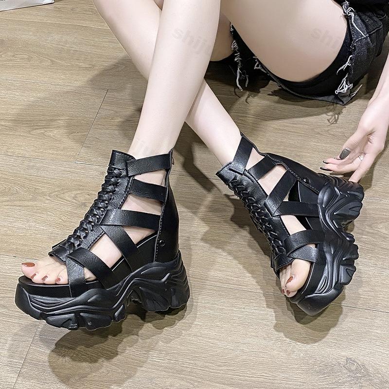 Fashion Roman Style Retro Hollow Wedge Heel Casual Sandals for Women's 2025 Summer New Fish Mouth Comfortable Versatile Platform Sandals