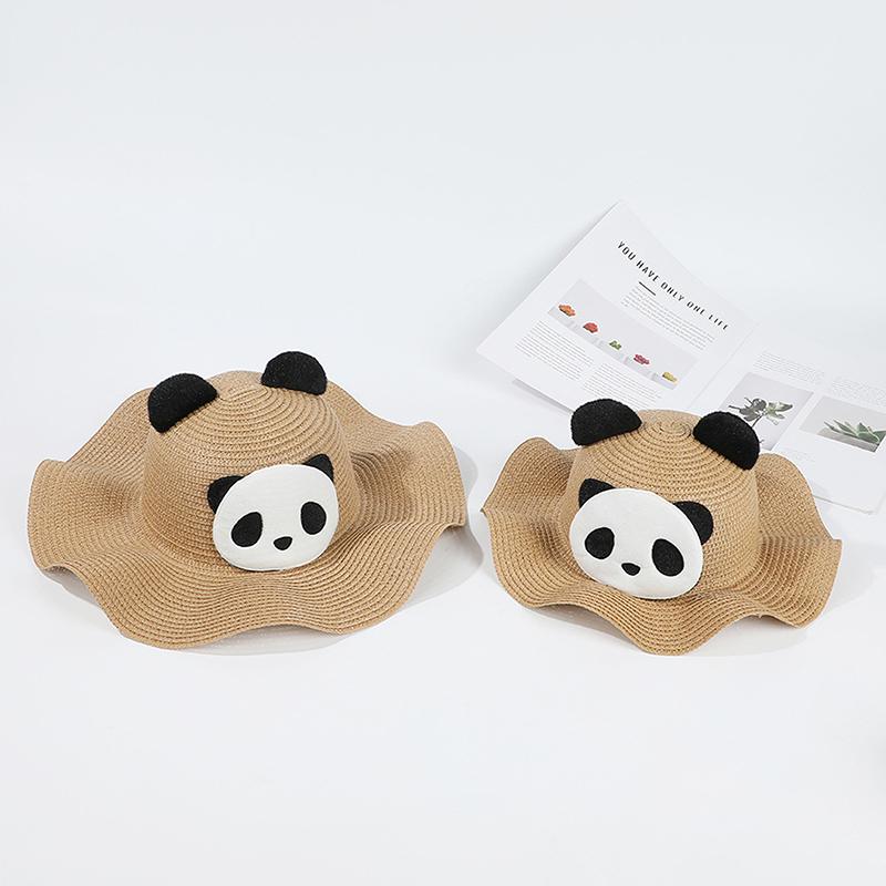 Cute Panda Straw Hat For Travel Beach Kids Summer Sun Protection Fisherman Cap Children Sunscreen Basin Caps 2-6Year Baby Visors