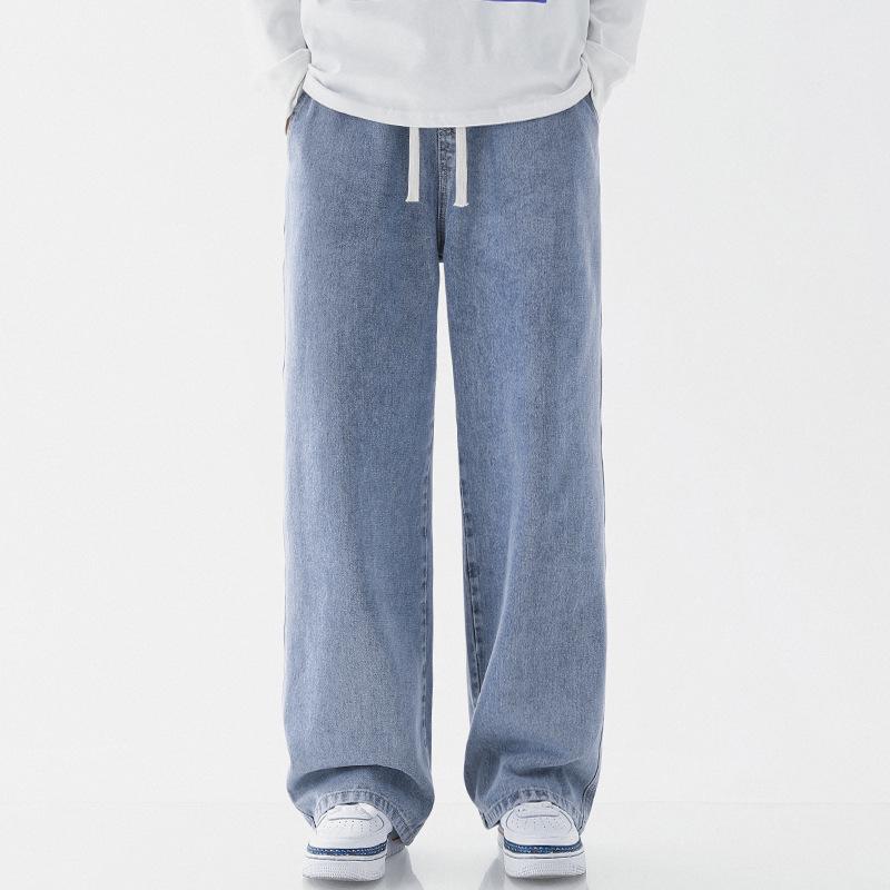 Muxiu Men's Autumn/Winter Loose Straight-Leg Elastic Waist Jeans