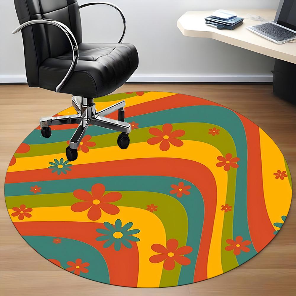 1pc Floral Vibrant Office Round Area Rug, Indoor Mat Suitable For Office, Under Office Chairs Bedroom Living Room Home Decor, Room Deco 069