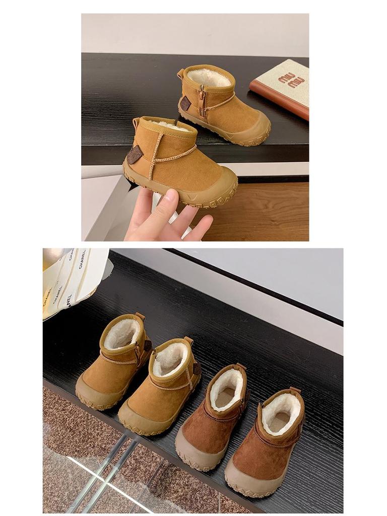 Korean-Style Unisex 2025 Winter Boots: Side Zipper, Plush Lined, Anti-Kick, Warm Cotton, Short Snow Boots for Kids