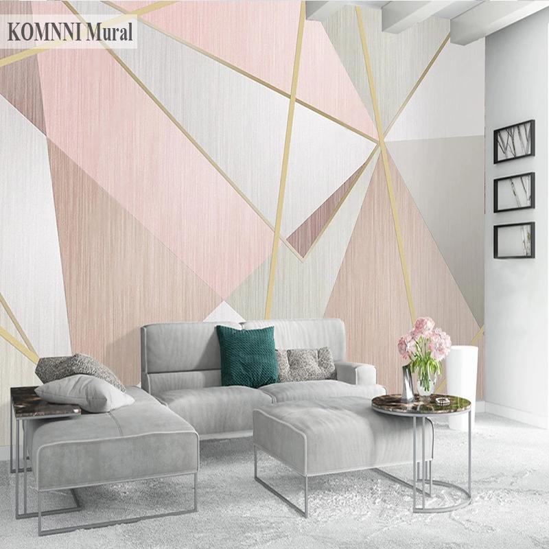 3D nástěnná malba Růžová tapeta Geometrický trojúhelník Nástěnná malba Home Decor Obývací pokoj Móda Design interiéru Nástěnná malba