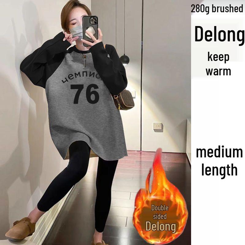 

Women s Double-Sided Velvet Raglan Color Block Long-Sleeve Shirt L for 52.5-62.5 kg