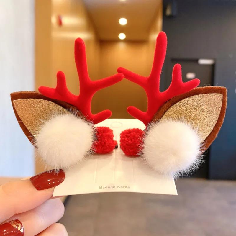 

New Year Christmas Hair Pin Children Barrettes Bow Deer Santa Claus Christmas Headwear Girls Kids Hair Accessories