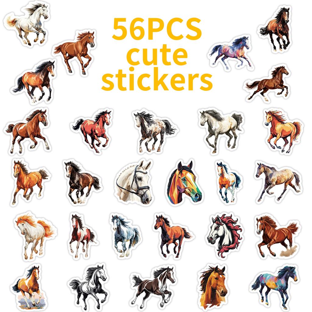 56 Dynamic Galloping Horse Stickers, Oil Painting Fengjun Horse Pattern, Hand Account Decoration Retro Animal Stickers