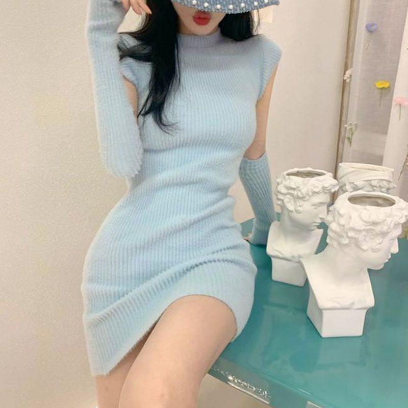 2025 Spring/Summer Goddess Style Sexy Knitted Bodycon Dress