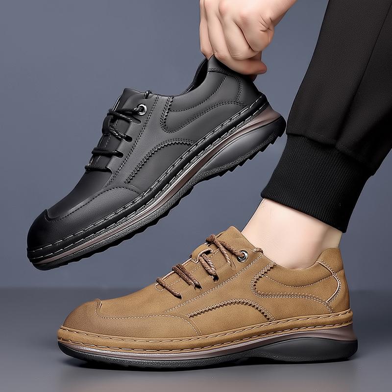 Fashion Comfortable Walking Shoes Non-Slip Formal Dress Shoes Men's Breathable Casual Lace-Up Shoes Men Casual New  Business Flats