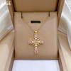 Pearl Cross Light Luxury Temperament Gorgeous Full Diamond Necklace Women'S Versatile Clavicle Chain Titanium Steel Chain