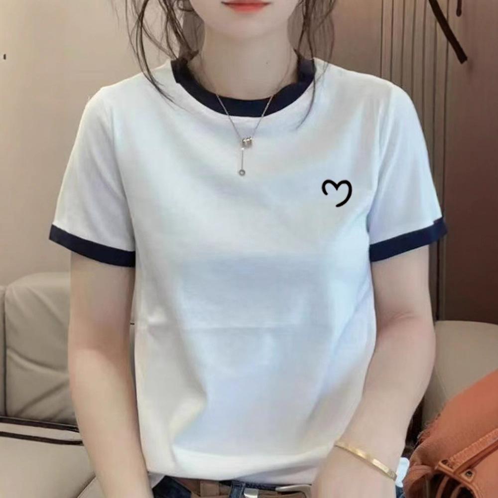 Summer new niche simple love design sweet wind versatile short-sleeved T-shirt women's casual wear color matching top