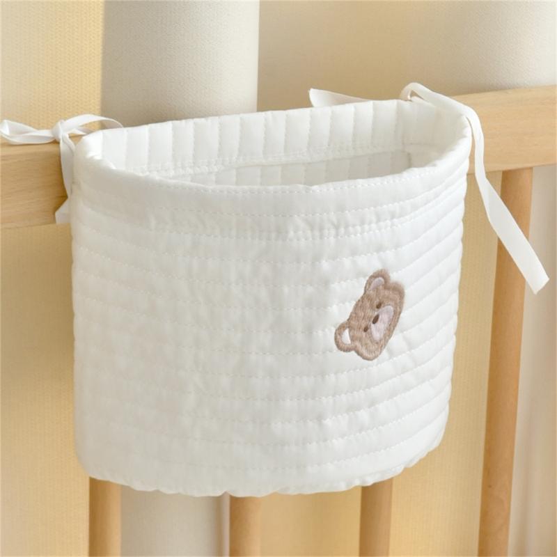 Baby Cot Hanging Storage Bag Bedside Hanging Storage Pocket Cotton Bag for Organizing Diapers & Toy Beside this crib