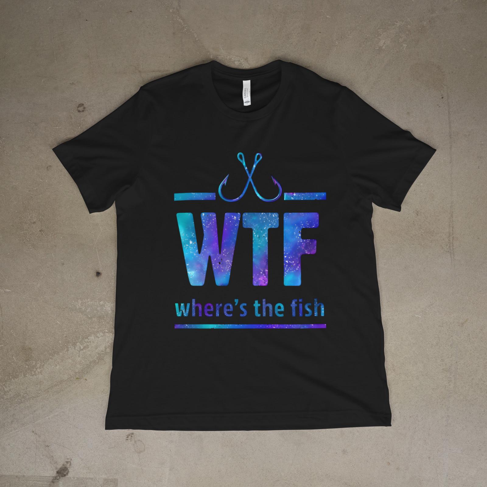 WTF Where’s the Fish Funny Fishing Shirt Angler Meme Graphic T-Shirt XXL