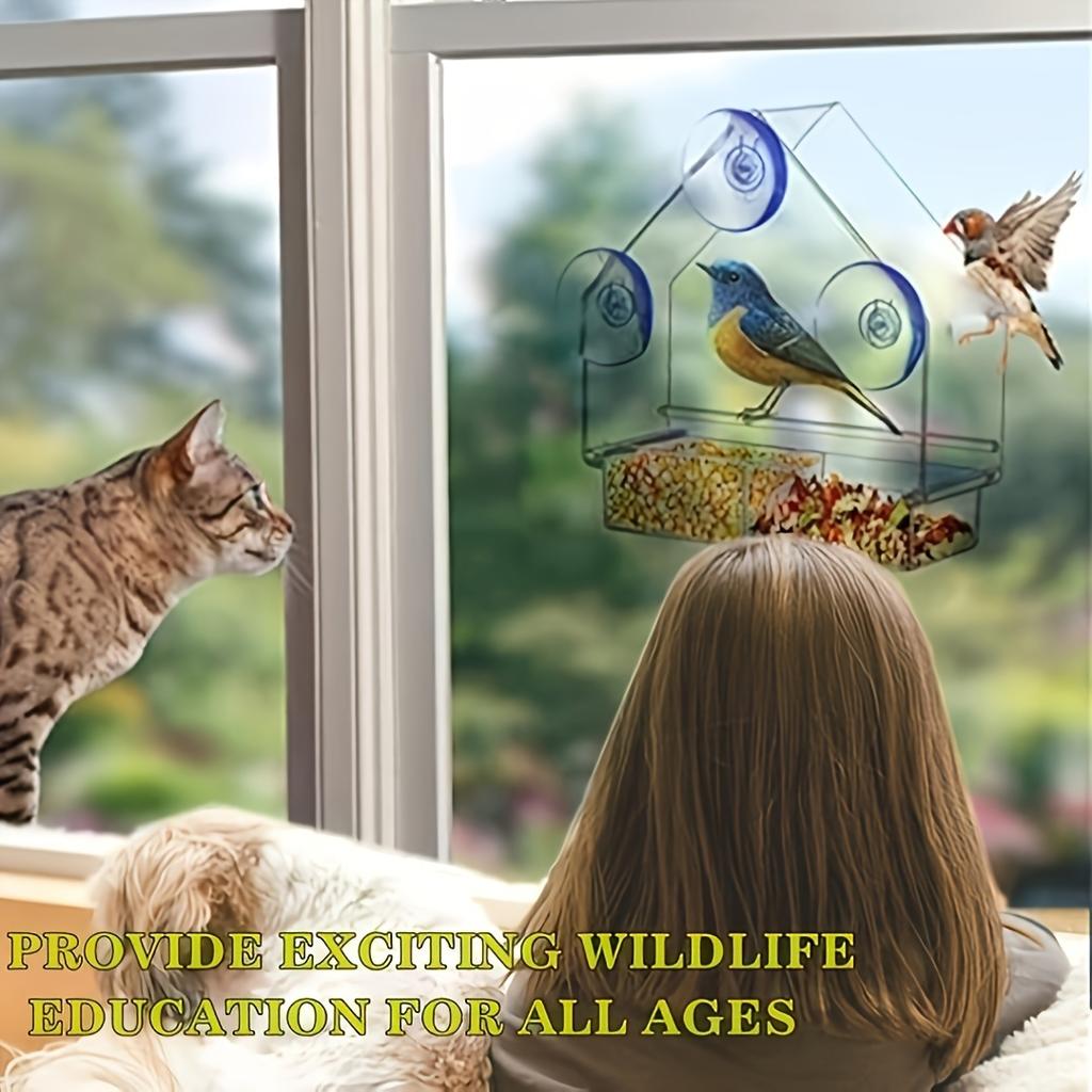 Clear Acrylic Window-Mounted Bird Feeder - Transparent, Adhesive Bird Cage for Small Birds for Outdoor Garden & Patio, Bird Cage Accessories