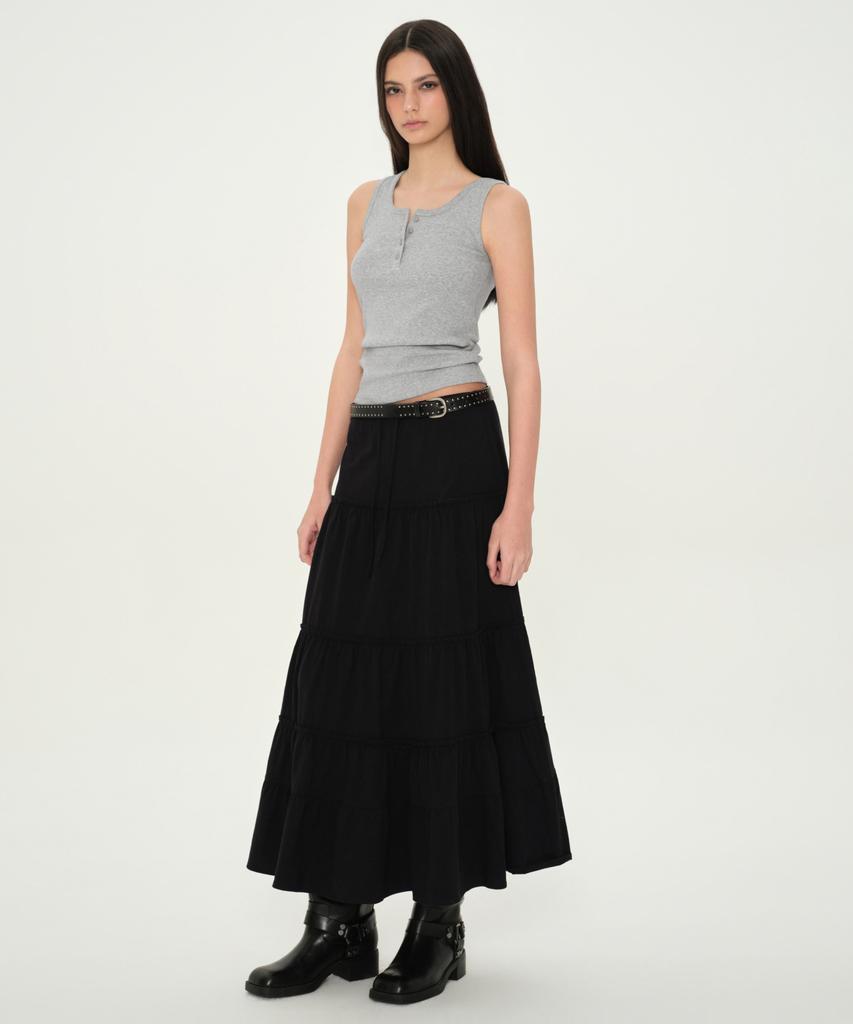 Musinsa Standard Woman Women'S Jersey Tiered Long Skirt [Black]