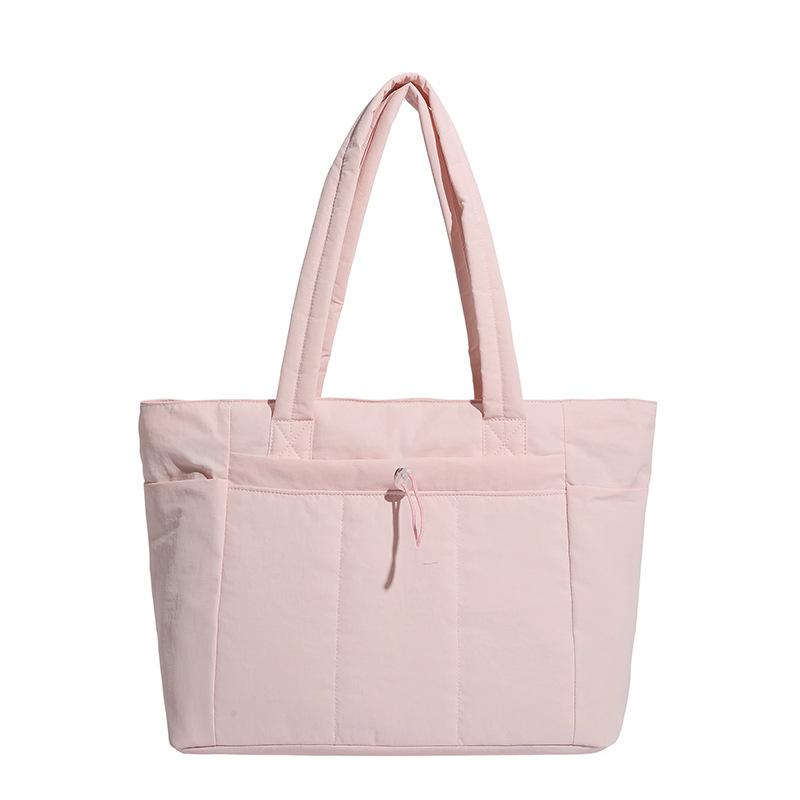 Large Capacity Nylon Tote Bag for Women Lightweight Shopping Shoulder Bag with Multiple Pockets and Zipper Closure for Daily Use