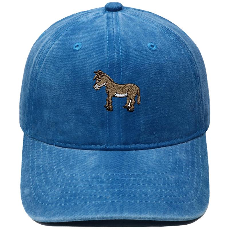 Cute Little Donkey Embroidered Baseball Cap Animal Washed Retro Dad Hat Men's and Women's Casual Outdoor Sun Hat