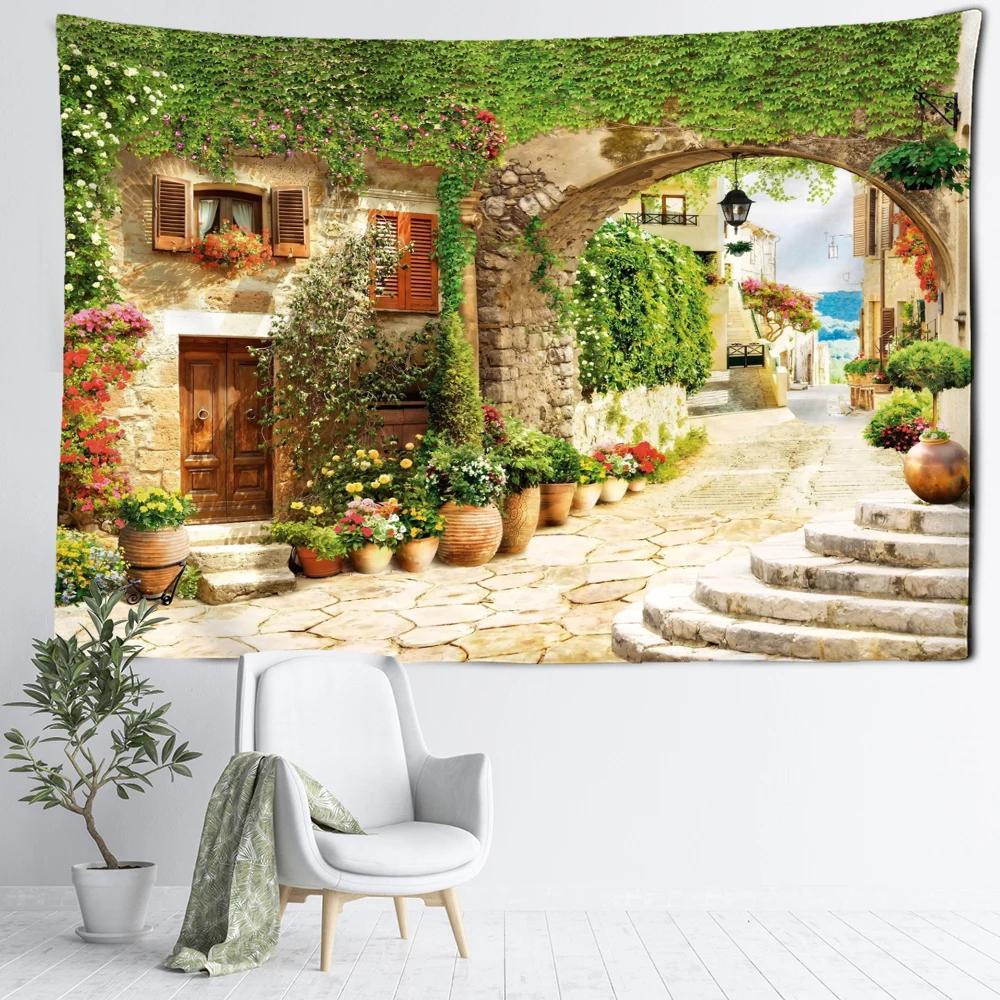 Cabin Architecture Landscape Tapestry Wall Hanging Bohemian Minimalist Art Hippie Tapitz Bedroom Living Room Home Decor