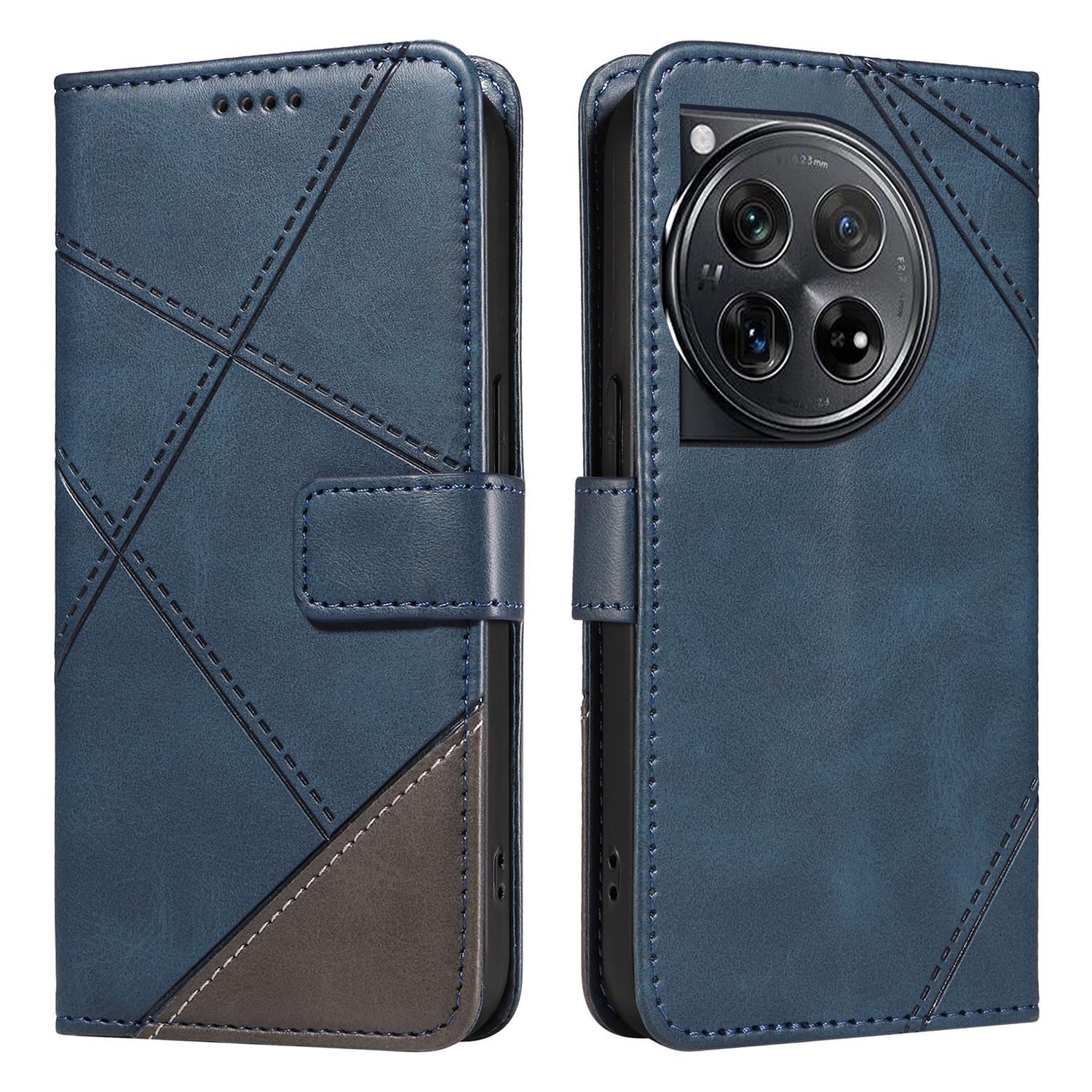

For OnePlus 12 5G Case Leather Geometric Line Wallet Phone Cover with Wrist Strap A