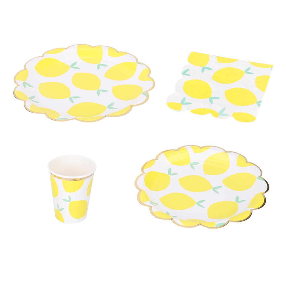 Cute Lemon Fruit Themed Wedding Party Disposable Paper Cup Plate Napkin Tableware Set