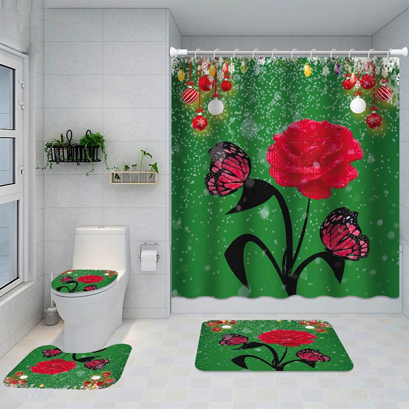 Bathroom Four-Piece Polyester Shower Curtain Rose Series 3D Digital Printing Shower Curtain Bathroom Partition Curtain Shower Curtain