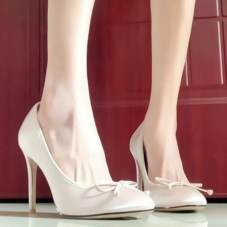French temperament ballet satin with skirt high heels women's 2025 new bow temperament light mouth stiletto shoes