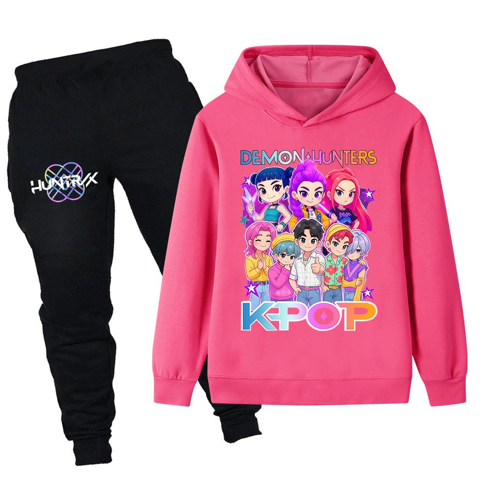 PB1201 Kinder Jungen Mädchen Kpop Mira Zoey Rumi Sajaboys Print Langarm Kapuzenpullover Hose Hosen Kleidung Sets
