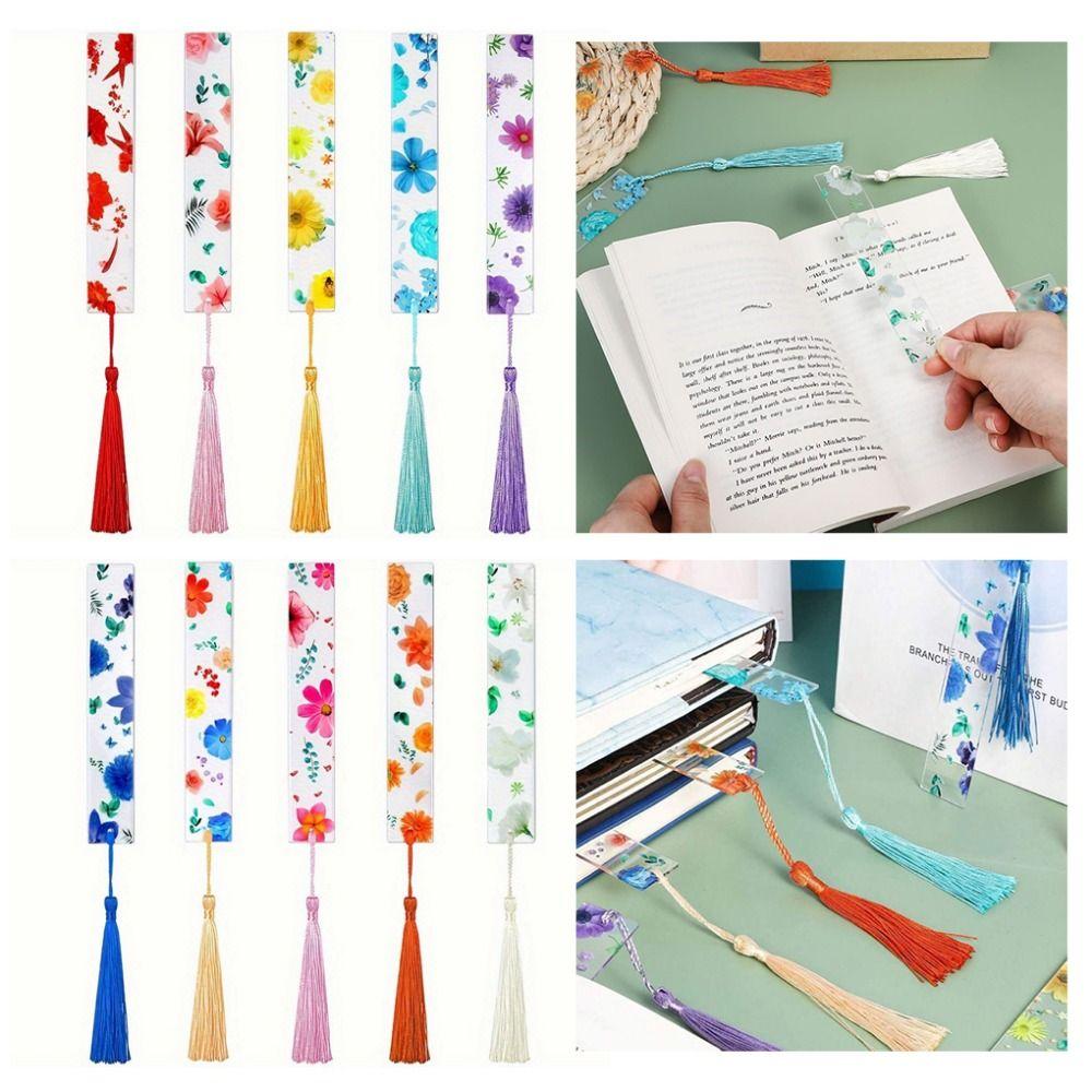 10Pcs/Set With Tassels Flower Bookmarks Stationery Book Page Markers Study/Library