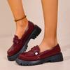 Women's Chain Decor Platform Loafers Fashion Black Patent Leather Dress Shoes Woman Comfortable Slip On Flat Shoes Plus Size 43