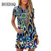 Elegante Abito Midi da Donna a Maniche Corte Moda Stampa 3D Taglie Forti Abbigliamento da Spiaggia