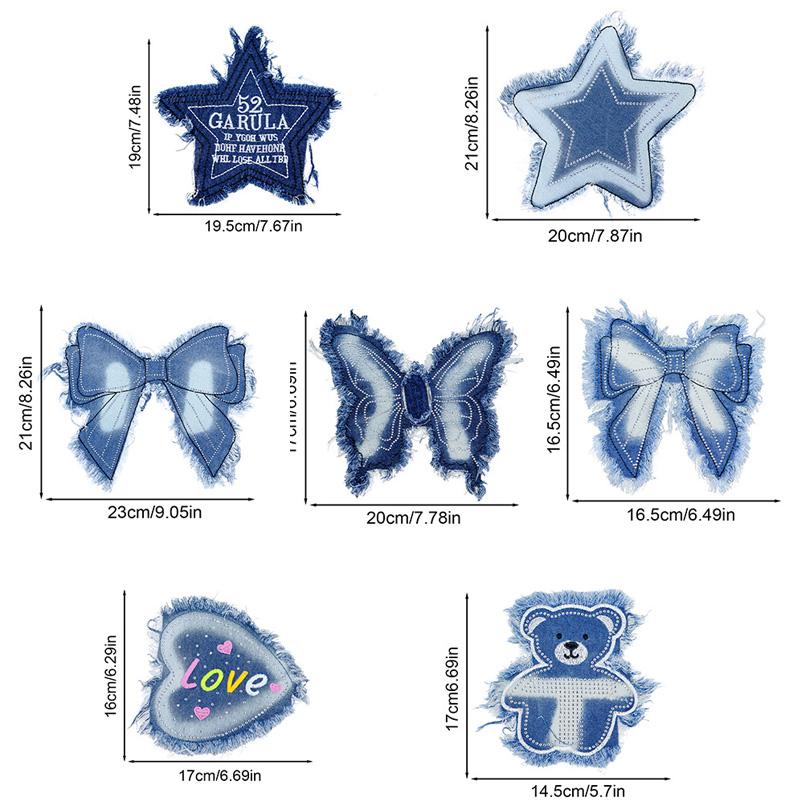 1PC Costurar para Roupas Patches de Jeans Patch de Bordado Grande Sapatos Esportivos Forma de Urso DIY Estrela de Cinco Pontas Gravata Borboleta