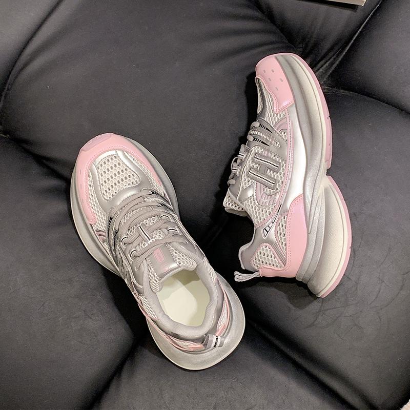 fashion Fashionable Thick-soled Sneakers for Women, Breathable Mesh Lace-up Thick-soled Summer Lightweight Sneakers for Women