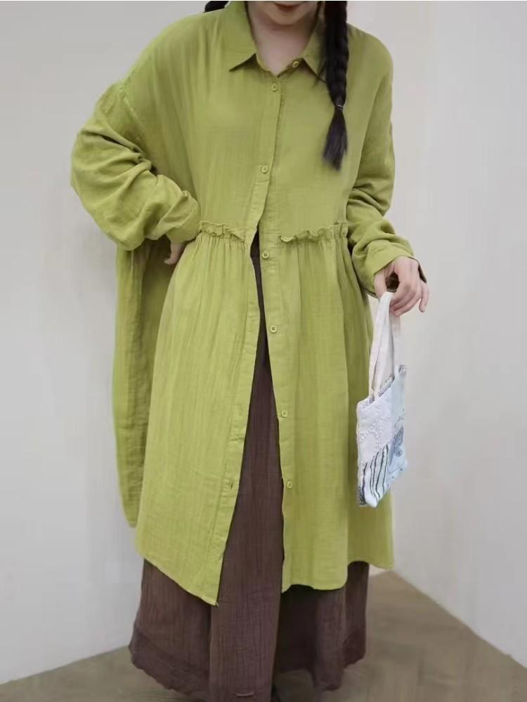 

Johnature Винтажная длинная рубашка женская весенняя заклинание грибок край свободный отложной воротник женские топы One Size жёлтый