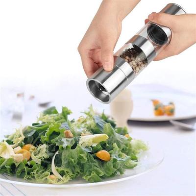 Molinillo de Pimienta 2 en 1 Botella Almacenadora de Condimentos Botella de Molienda de Acero Inoxidable con 2 Compartimentos Fuertes Ajustables