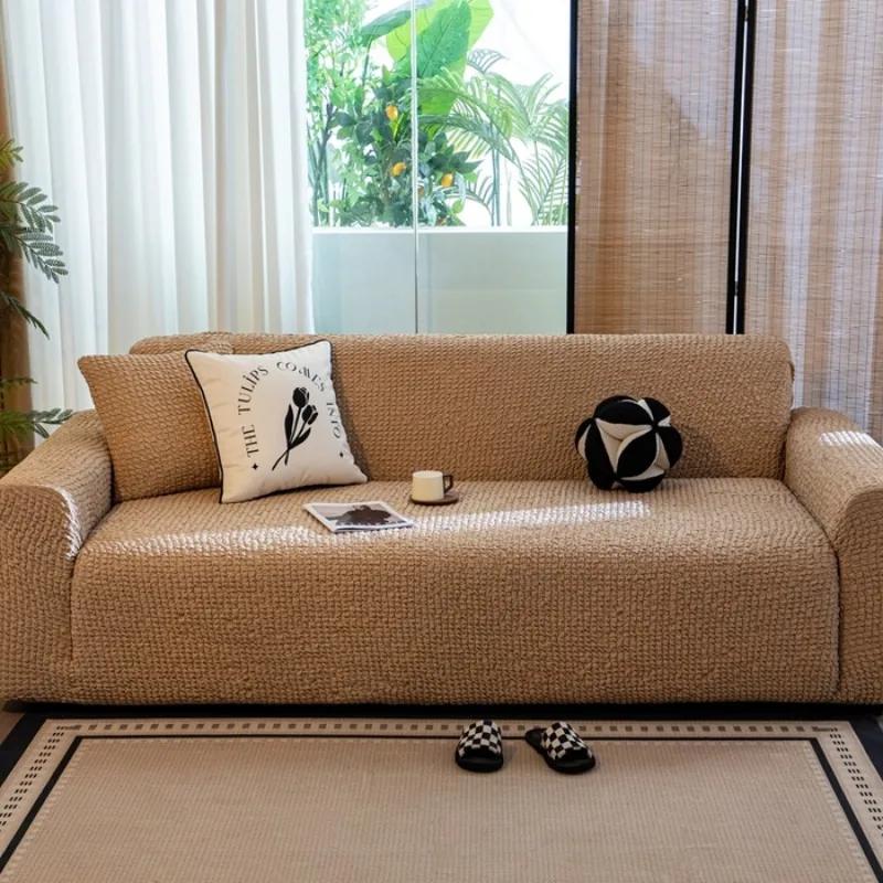 

2025 Эластичный чехол для дивана из пузырчатой ткани Полный обхват Новый 2025 Серия «Крем» Освежающий Пылезащитный чехол для старого дивана Современный Простой Сле pillow cover 1pcs