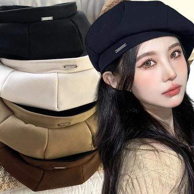 Female Black Beret Spring and Autumn Beret Hat Shows Face Small Octagonal Painter Hat Four Seasons