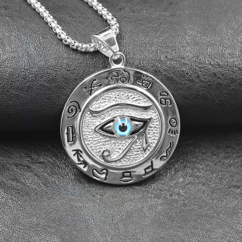 Hip Hop Altes Ägypten Runde Schmuckstücke Collares Goldfarbe Edelstahlkette Ägyptisches Auge des Horus Halsketten & Anhänger